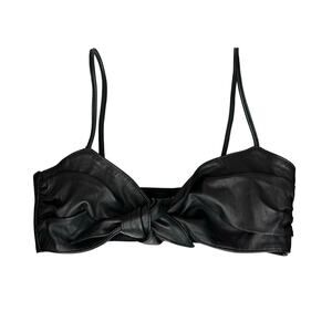 8 BY YOOX Lambskin Leather Tie Front Bralette Black Size 40